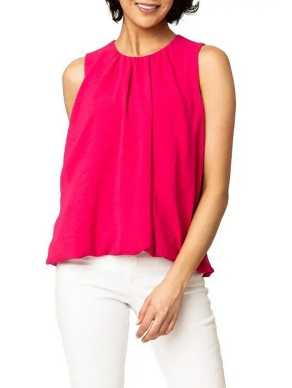Gibson Look Fuchsia Bubble Hem Sleeveless Blouse Blouson Top Size S